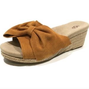 UGG Jaycee Bow Suede Caramel Slide Slip On Shoe Size 10 Espadrille Platform